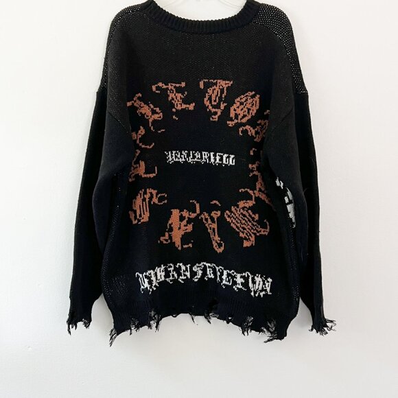 black caged wings skeleton goth distressed sweater - Picture 3 of 8